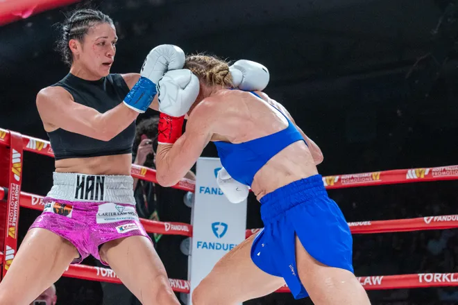Stephanie Han and Holly Holm compete for the WBA lightweight world championship Saturday, May 30, 2026, at the El Paso County Coliseum in El Paso, Texas.