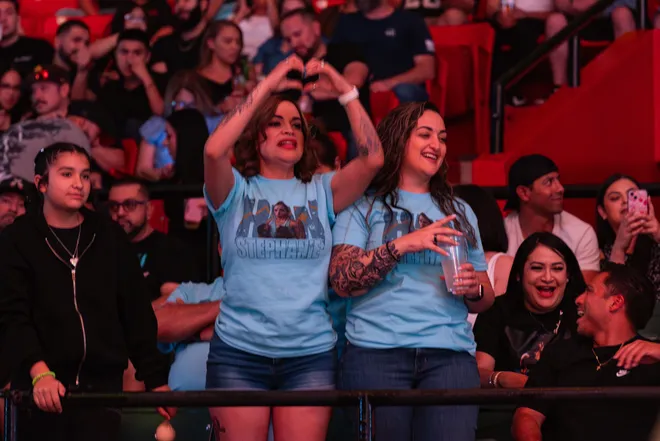 Fans cheer as El Paso boxer Stephanie Han before her WBA lightweight title rematch against Holly Holm on the Stephanie Han vs. Holly Holm 2 card Saturday, May 30, 2026, at the El Paso County Coliseum in El Paso, Texas.