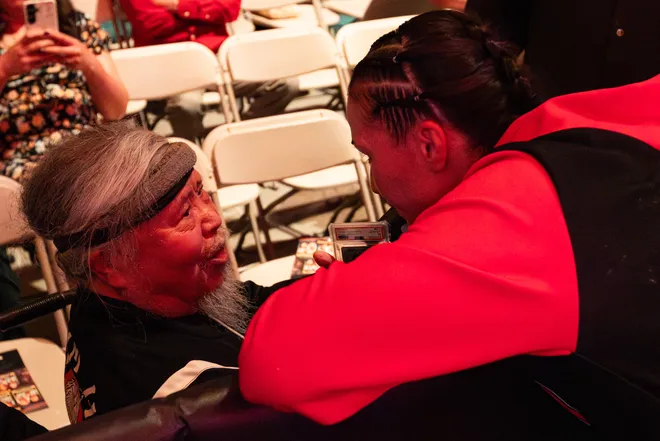 El Paso boxer Stephanie Han talks to her father before her WBA lightweight title rematch against Holly Holm on the Stephanie Han vs. Holly Holm 2 card Saturday, May 30, 2026, at the El Paso County Coliseum in El Paso, Texas.