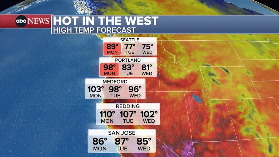 ABC News - PHOTO: An ABC News graphic shows the weather forecast on Monday, June 15, 2025.