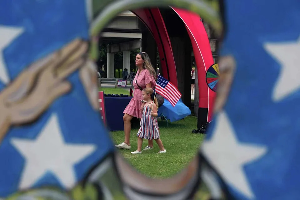 People gather at the Fourth of July Freedom Over Texas celebration in Houston, Friday, July 4, 2025. (Ashleigh Lucas/Houston Chronicle)