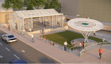 Architectural rendering of several art pieces at San Pedro Creek