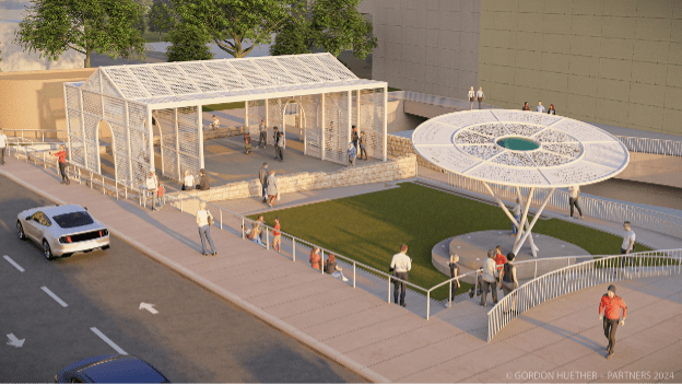 Architectural rendering of several art pieces at San Pedro Creek
