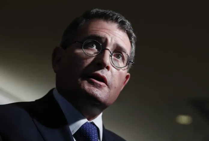 FILE - In this Nov. 16, 2016 file photo, Federalist Society Executive Vice President Leonard Leo speaks to media at Trump Tower in New York. Leo is advising President Donald Trump on his Supreme Court nominee. (AP Photo/Carolyn Kaster)