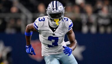 Dallas Cowboys wide receiver George Pickens (3) runs a route during an NFL football game between the Dallas Cowboys and the Minnesota Vikings, Dec. 14, 2025, in Arlington, Texas. (AP Photo/Jerome Miron)