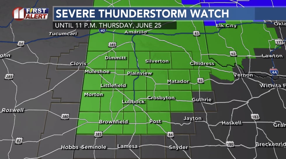 Severe thunderstorm watch in green