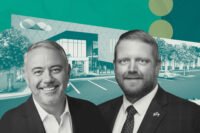 Cloudburst Data Centers' Tye Johnson and Judge Kyle Kutscher with rendering of proposed data center campus