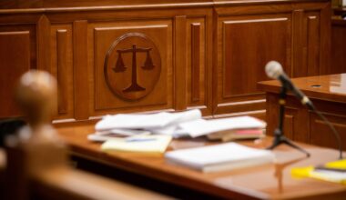 a courtroom for a murder trial