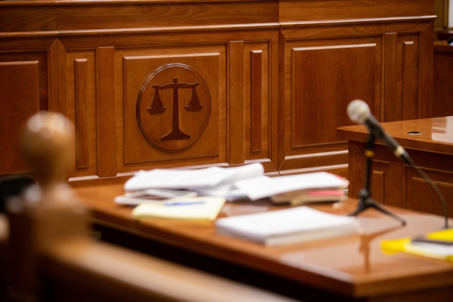 a courtroom for a murder trial