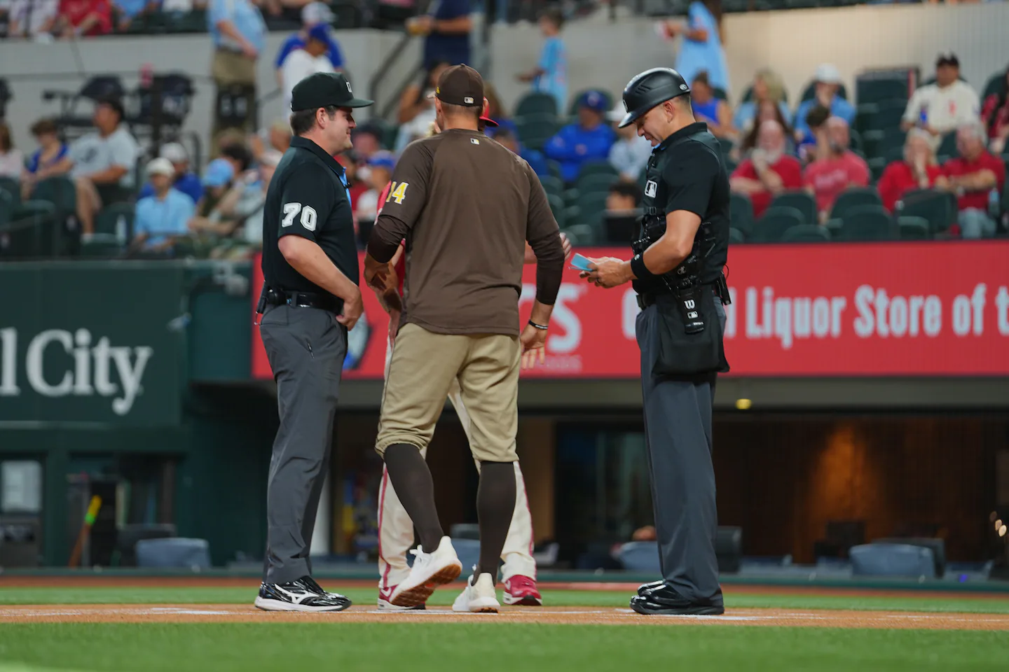 Only 2 umpires were on the field at the start of the Padres-Rangers game
