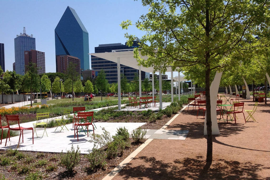 Image shows Klyde Warren Park in Dallas, Texas.