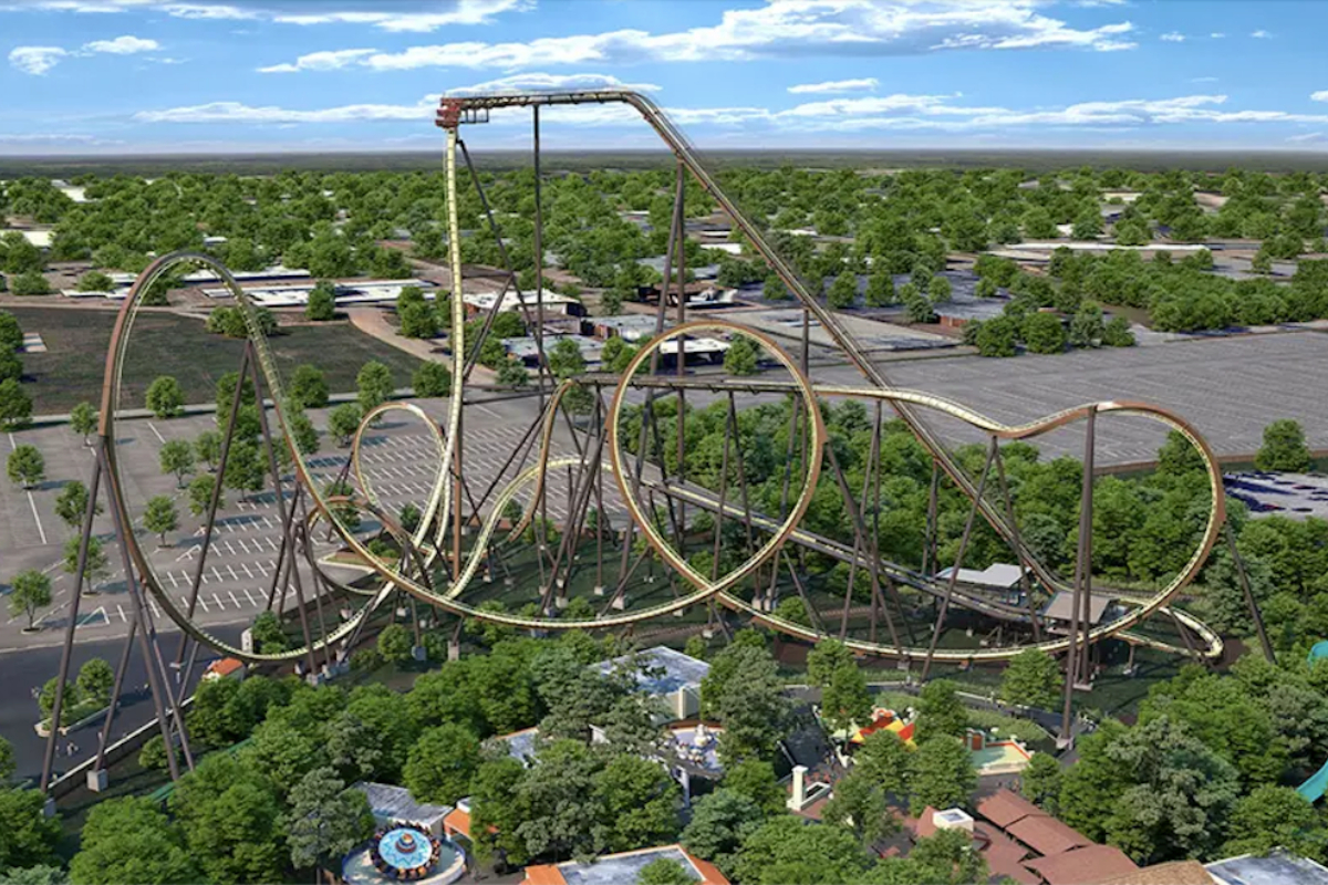 The longest and fastest giga dive coaster on Earth opens in Dallas this June — featuring a terrifying 95-degree drop, a massive vertical loop, & a new themed village