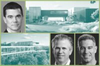 Austin Capital Partners’ Jonathan Coon and Lincoln Property Company’s David Binswanger and Clay Duvall with renderings of Four Seasons Lake Austin
