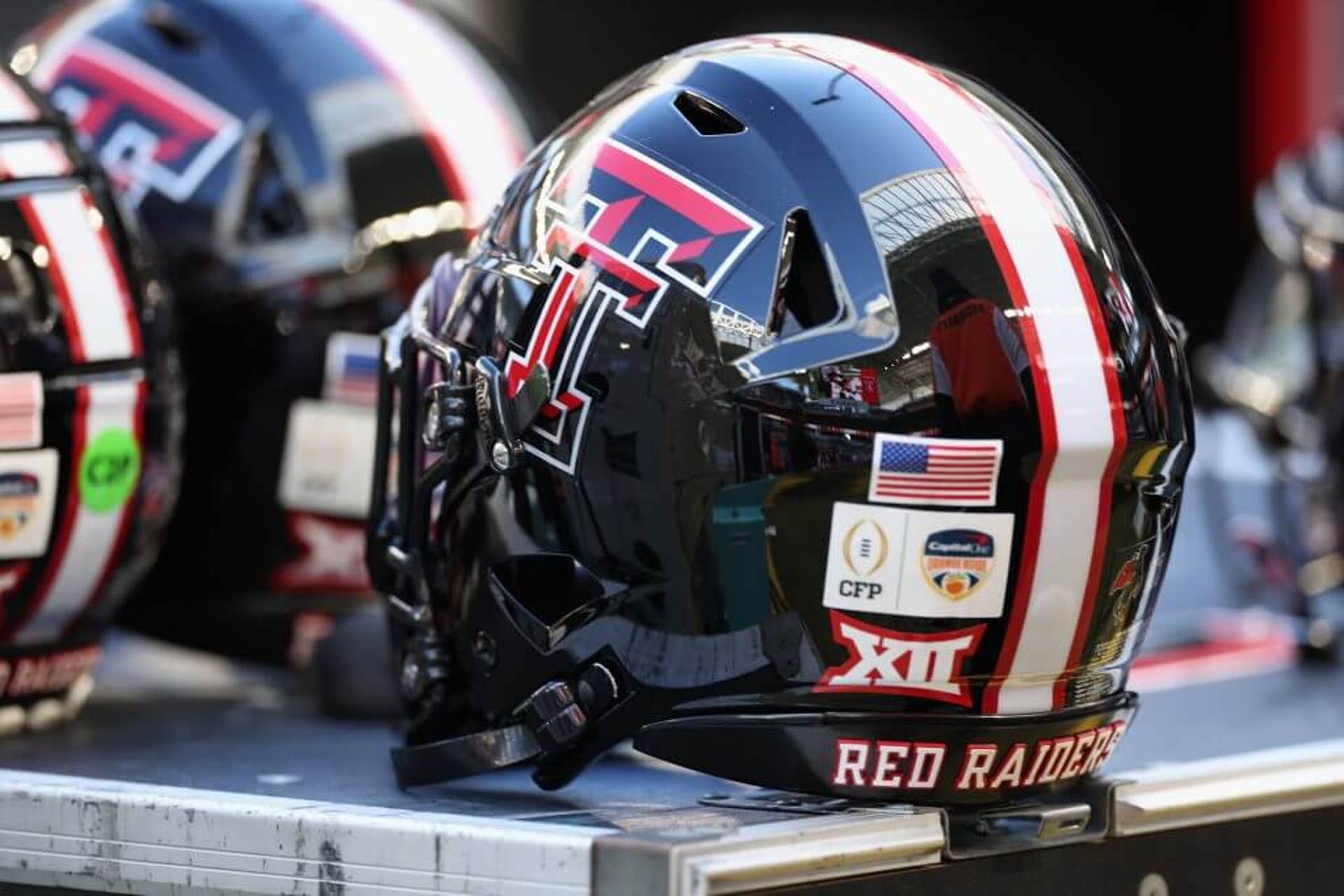 A Texas Tech Red Raiders helmet is seen in the first quarter during a College Football Playoff game.