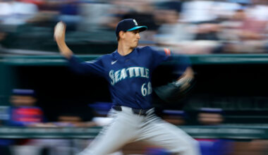 ARLINGTON, TEXAS - APRIL 7: George Kirby #68 of the Seattle Mariners pitches against the Texas Rangers during the first inning at Globe Life Field on April 7, 2026 in Arlington, Texas. (Photo by Ron Jenkins/Getty Images)
