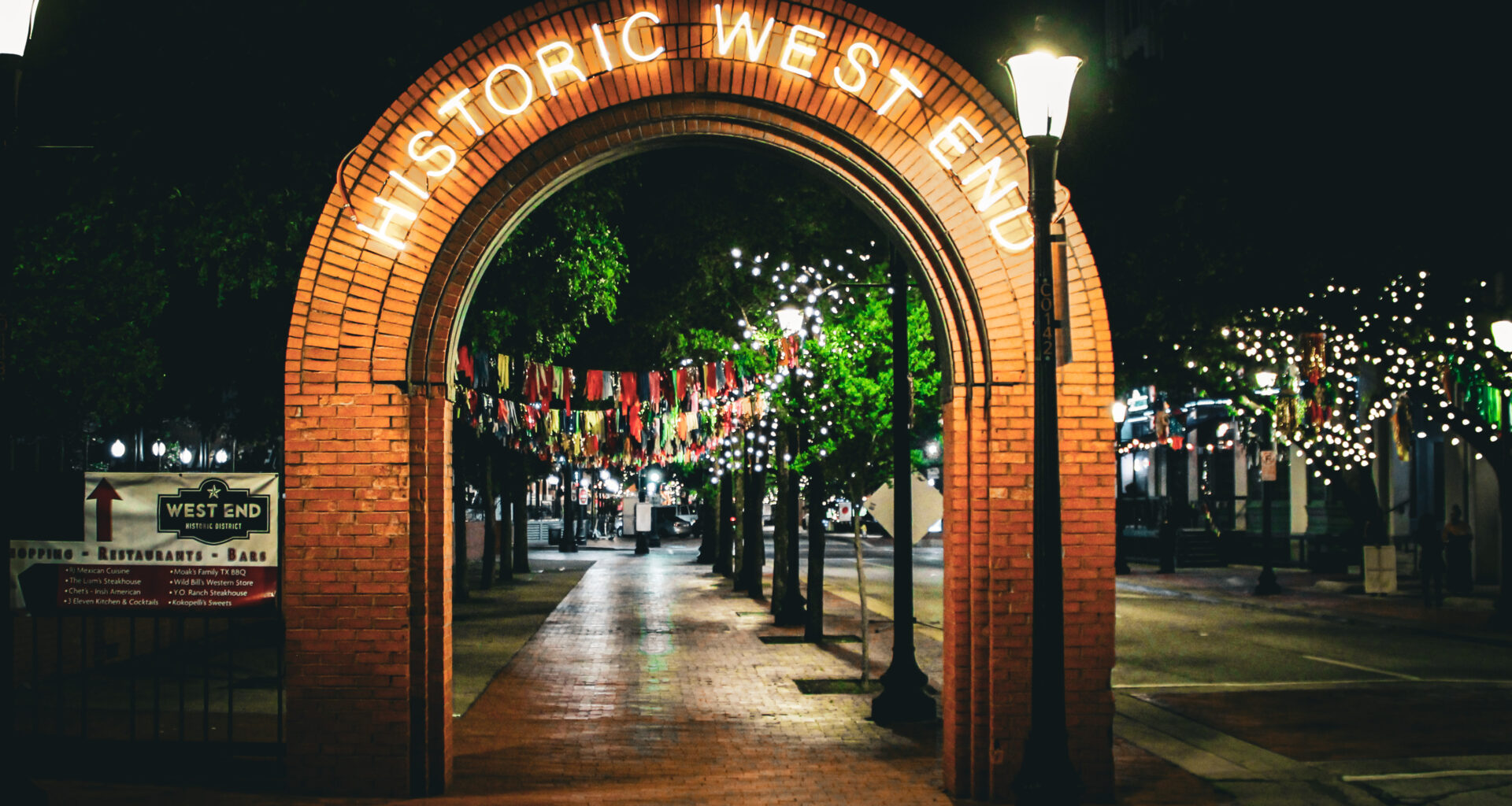 The Historic West End arch at the entrance of the neighborhood.
