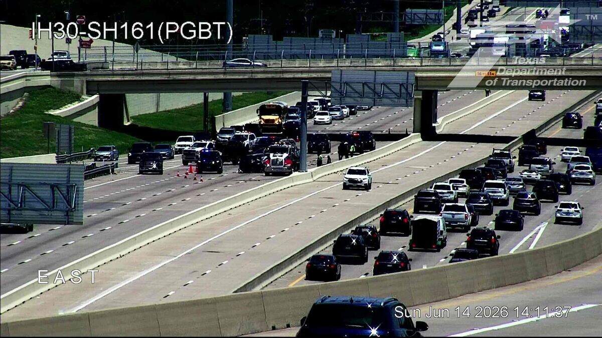 All westbound lanes of I-30 are closed after a crash near the President George Bush Turnpike Sunday afternoon. All westbound lanes of I-30 are closed after a crash near the President George Bush Turnpike Sunday afternoon.