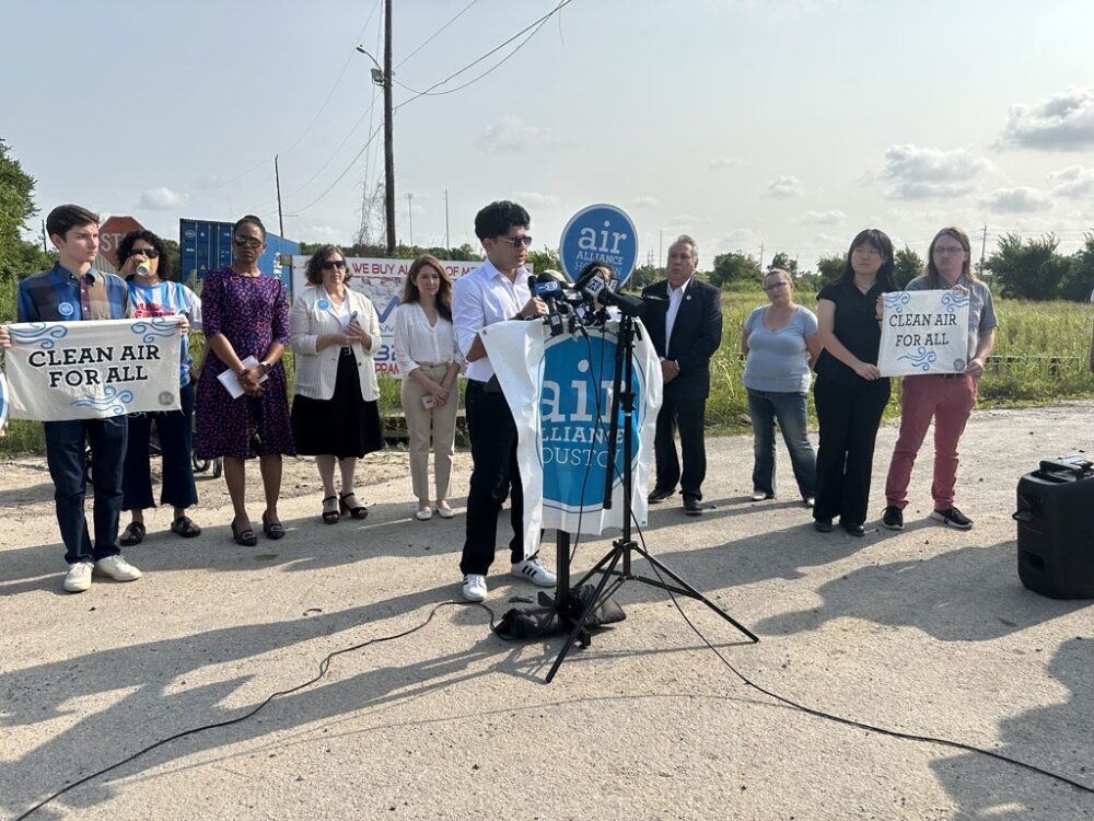 Air Alliance's community air monitoring program manager Anthony D'Souza speaks at a news conference on Thursday, June 25, 2026.