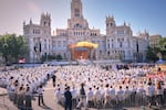 Pope Leo XIV presides over a Mass marking the Catholic feast of Corpus Christi at Plaza de Cibeles in Madrid, Spain, Sunday, June 7, 2026, on the second day of his seven-day apostolic visit to mainland Spain and the Canary Islands.