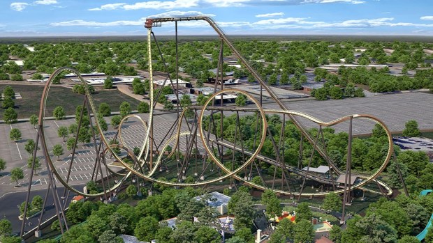 Concept art of the Tormenta Rampaging Run dive coaster at Six Flags Over Texas. (Courtesy of Six Flags)