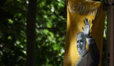 Pope on a banner in Madrid