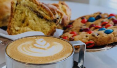 a plate of pastries and a cappuccino at Alma Cafe.