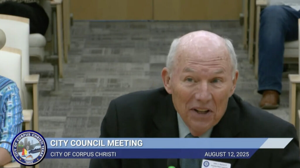 John Byrum presents his plans for the Harbor Island project to the Corpus Christi City Council on Aug. 12, 2025. Screenshot:  City of Corpus Christi