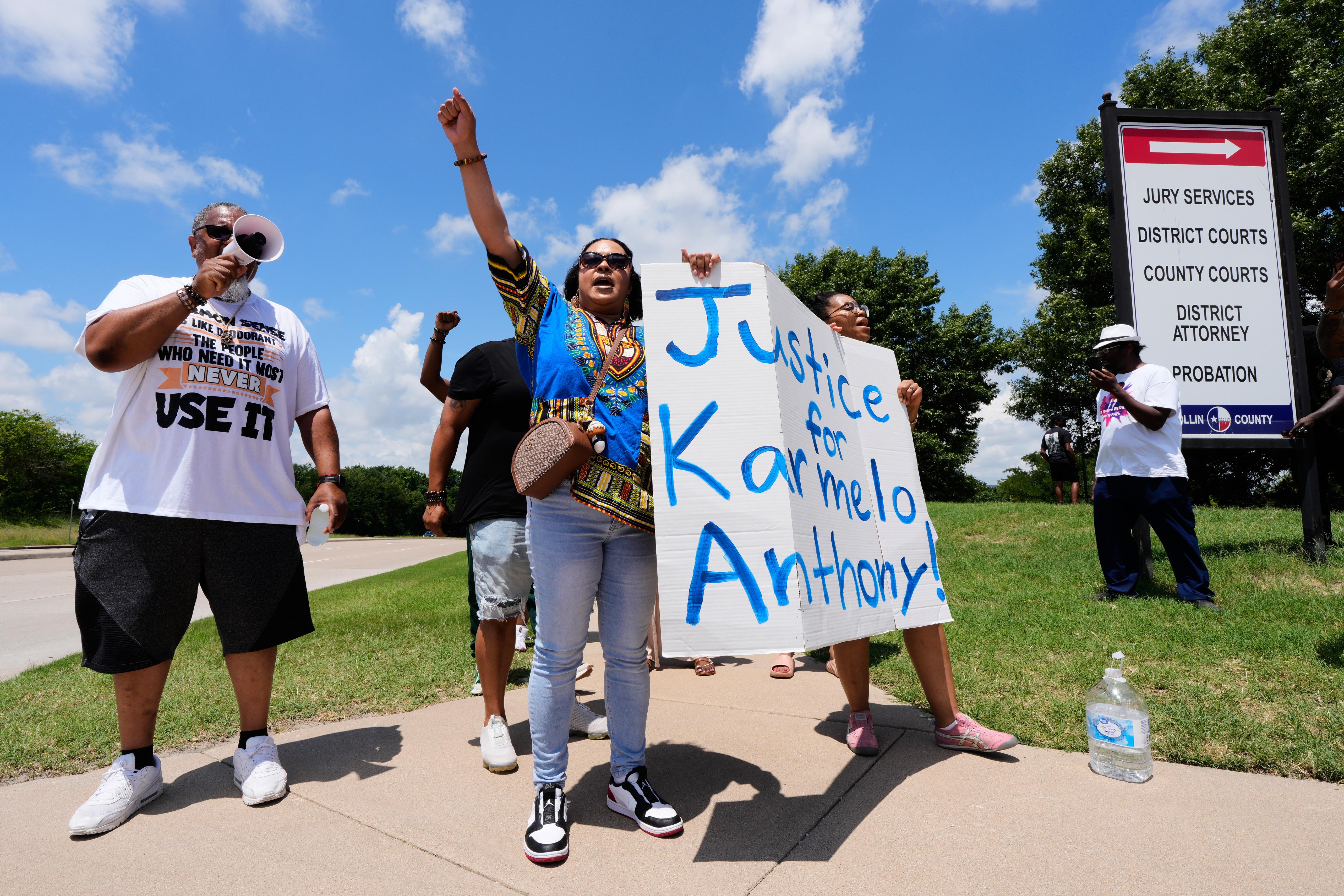 Supporters for Karmelo Anthony demonstrate in front of the Collin...
