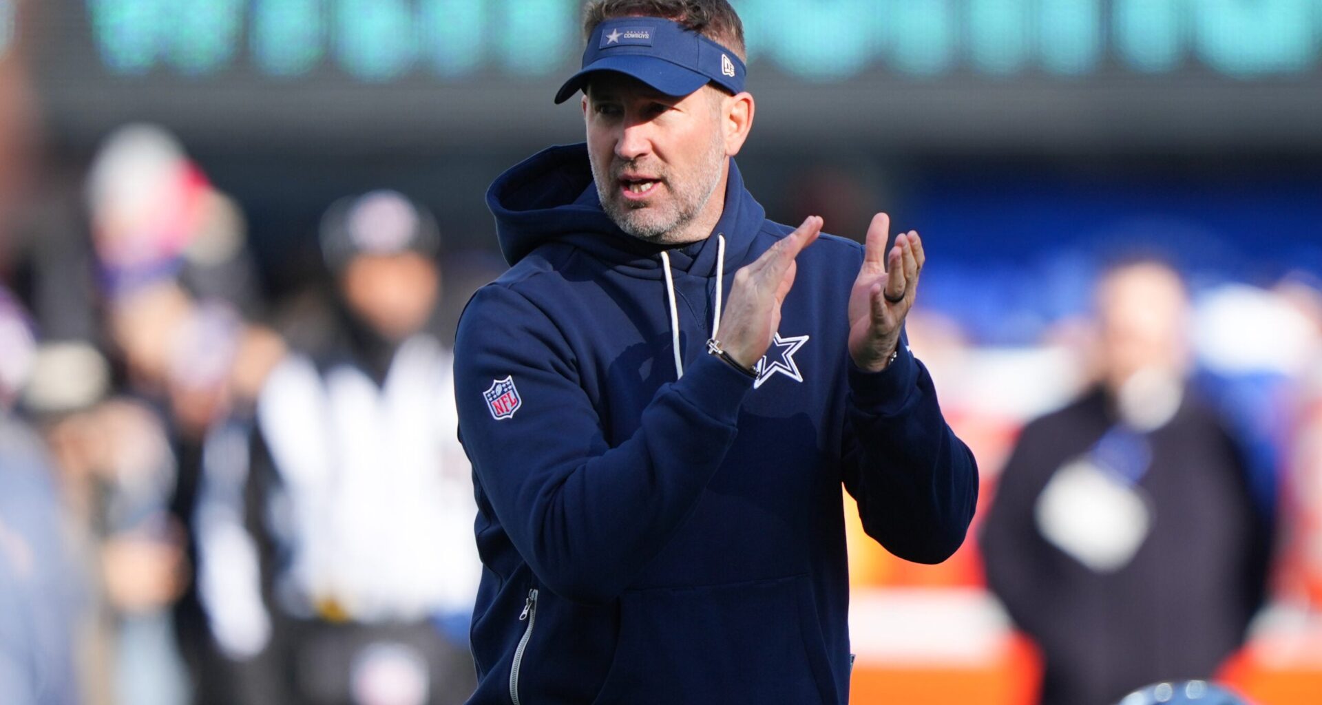 Dallas Cowboys head coach Brian Schottenheimer looks on before the game against the New York Giants at MetLife Stadium.