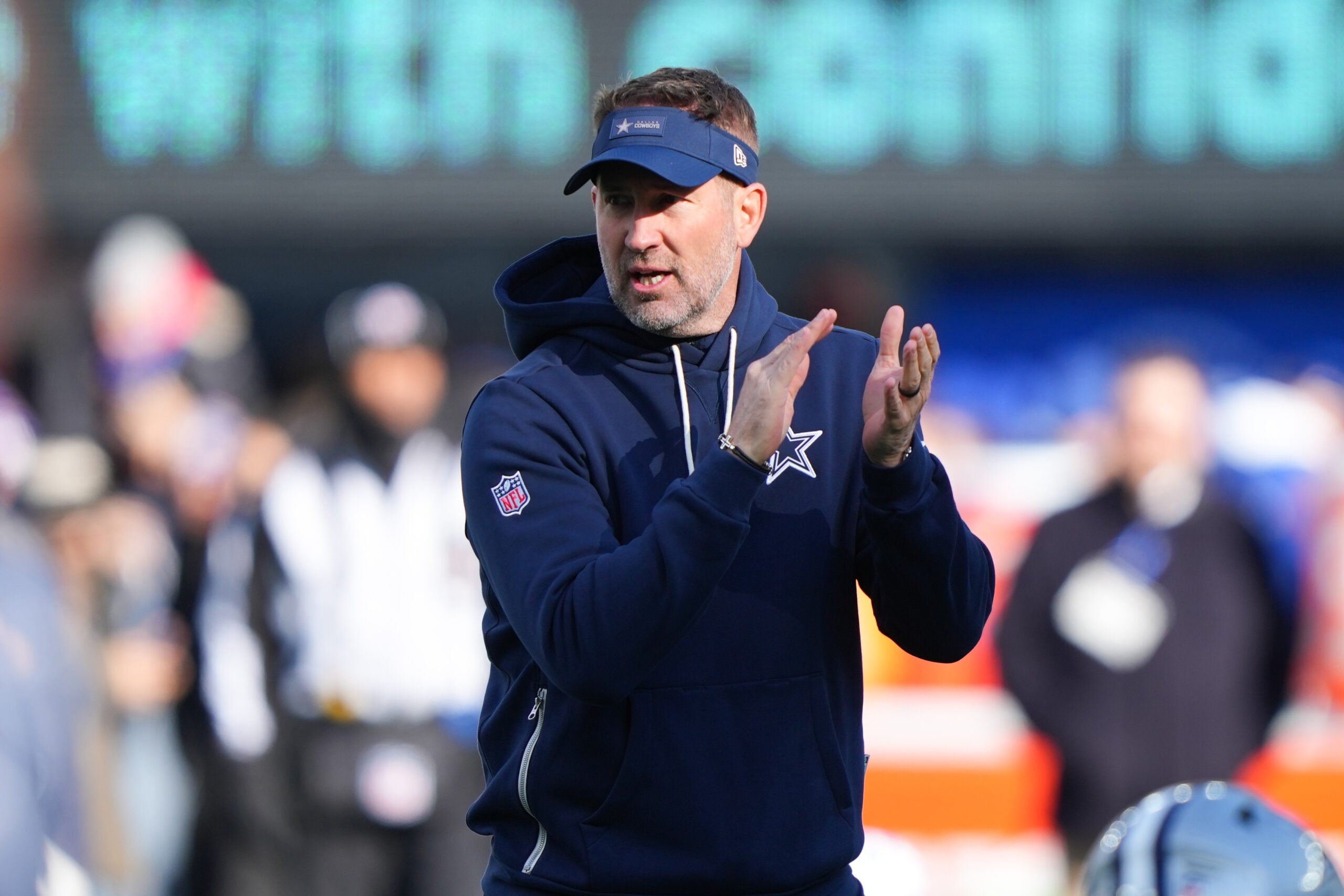 Dallas Cowboys head coach Brian Schottenheimer looks on before the game against the New York Giants at MetLife Stadium.