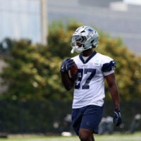 Jun 16, 2026; Dallas, TX, USA; Dallas Cowboys running back Phil Mafah (37) goes through a drill during practice at the Ford Center at the Star Training Facility in Frisco, Texas.