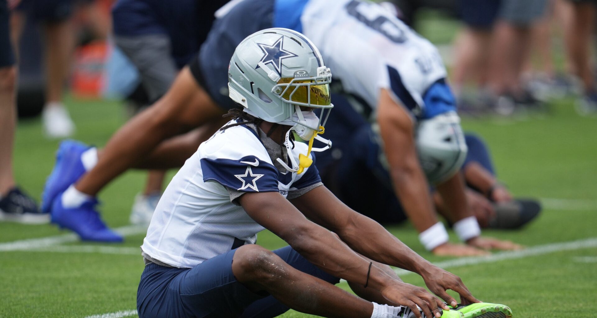 Jun 16, 2026; Dallas, TX, USA; Dallas Cowboys wide receiver George Pickens (3) stretches before practice at the Ford Center at the Star Training Facility in Frisco, Texas.