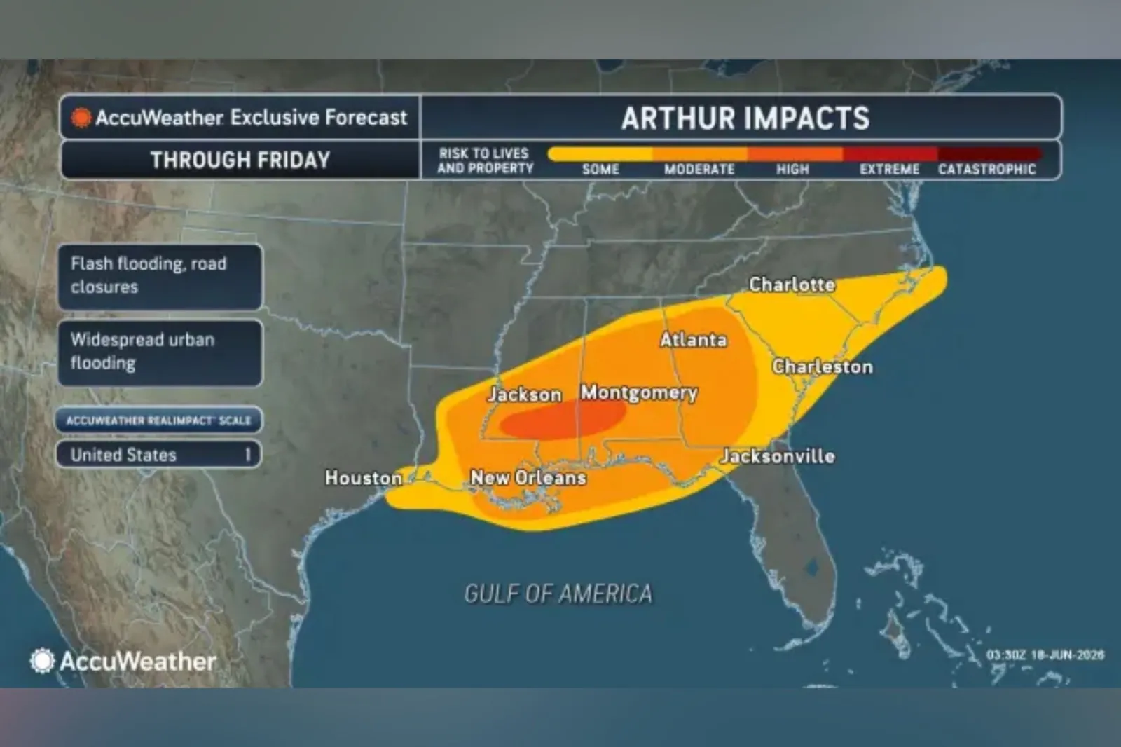 AccuWeather's map shows where the strongest impacts are anticipated this week. (AccuWeather)