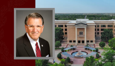 Dr. Walter Wendler headshot on the left with an aerial photo of the West Texas A&M University campus on the right.