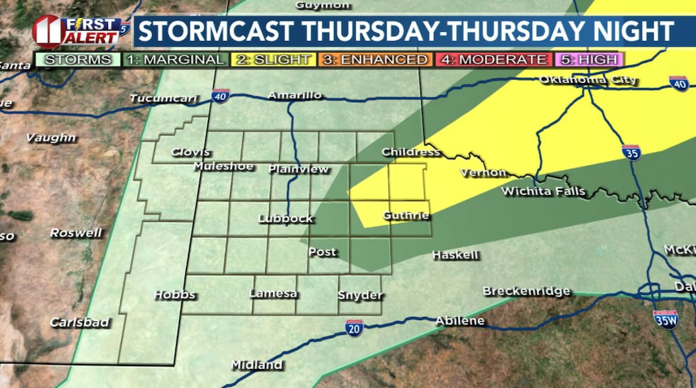 Isolated to scattered thunderstorms are possible late Thursday.