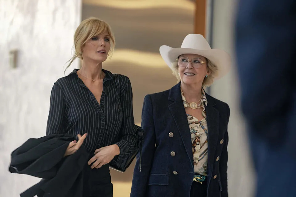 (L-R): Kelly Reilly as Beth Dutton and Annette Bening as Beulah Jackson in season 1, episode 6, of “Dutton Ranch” streaming on Paramount+, 2026.