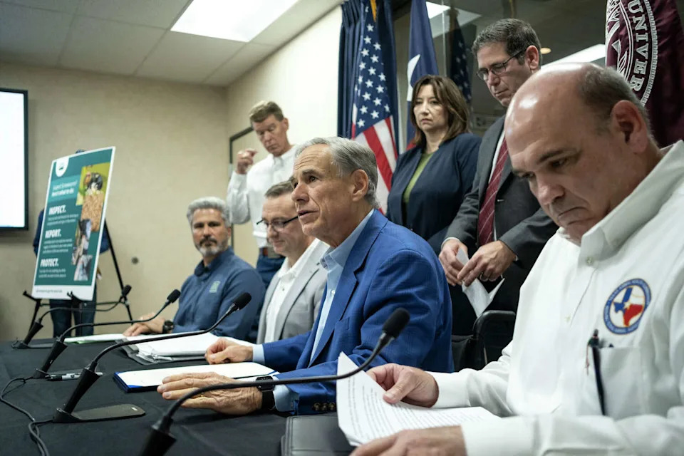 Texas Gov. Greg Abbott attends a press conference with government officials discussing the New World Screwworm threat at the Texas Division of Emergency Management State Operations Center on June 5, 2026 in Austin, Texas. (Joel Angel Juarez/Getty Images)