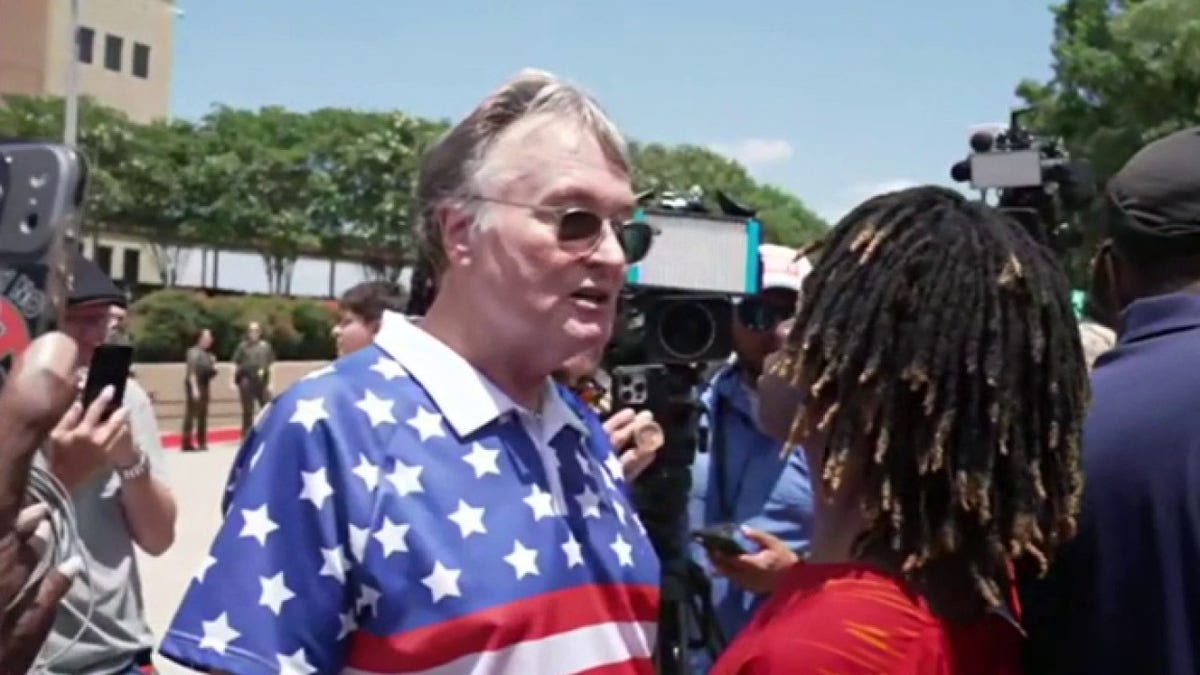 A shouting match is caught on video outside the Karmelo Anthony trial in Texas on Tuesday, June 9, 2026. 