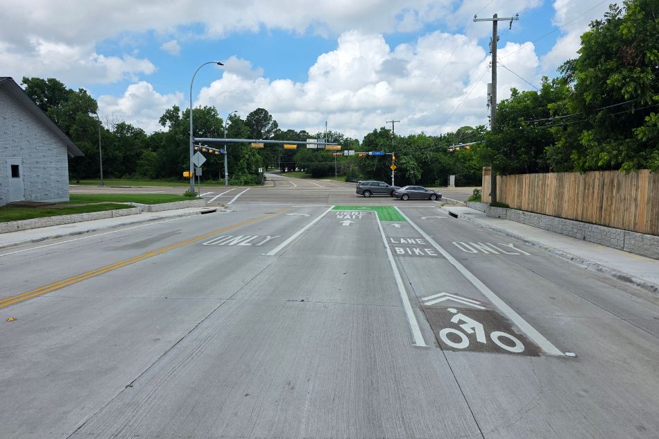 Newly rebuilt section of Mitchell Street featuring bike lanes.