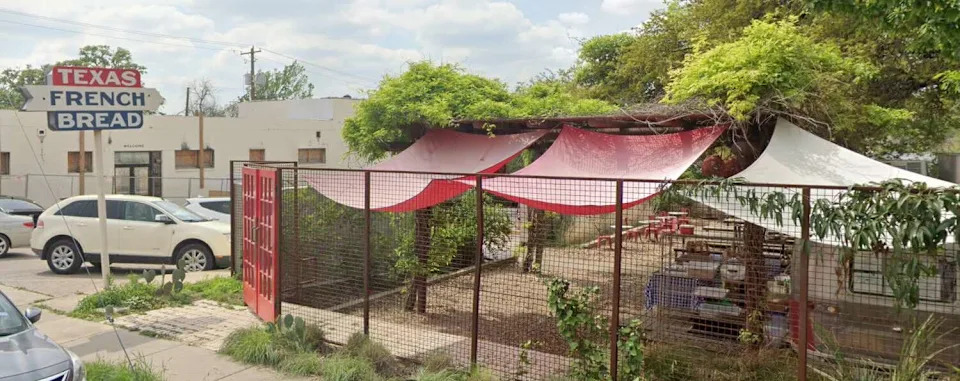 Texas French Bread's trailer is located in a garden space near the parking lot of its original location. (Google Maps)
