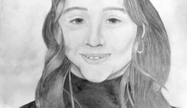 Self-portrait drawing by Fayth Duncan, a 2025-26 eighth-grader in Art II at Rockdale Junior High School.