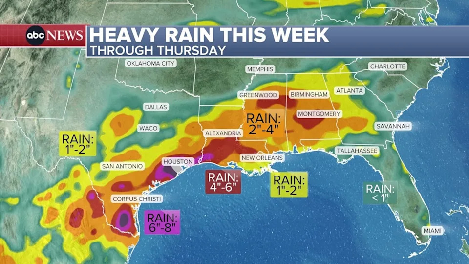 ABC News - PHOTO: An ABC News graphic shows the weather forecast on Monday, June 15, 2025.