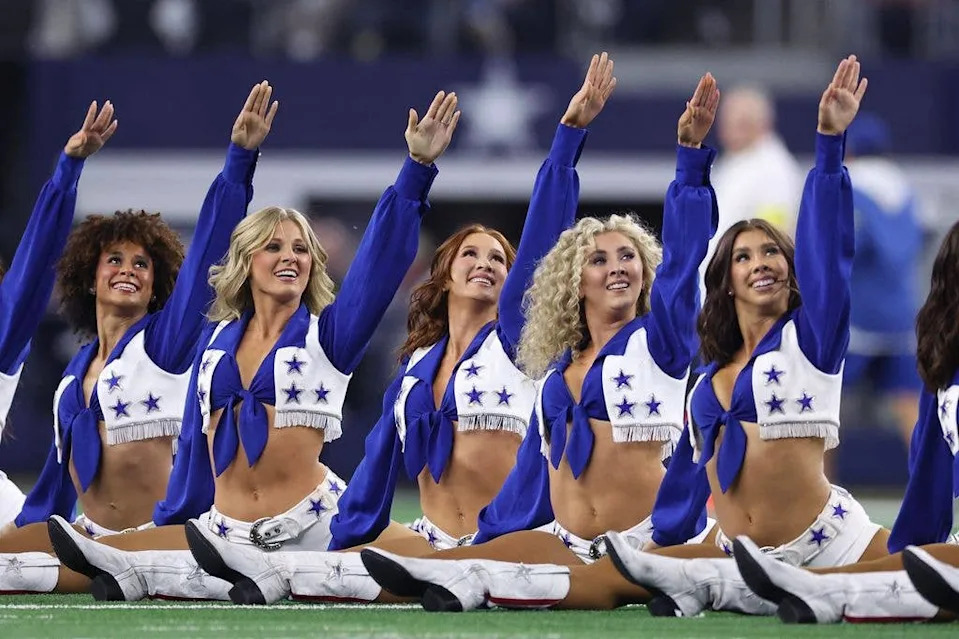 Dallas Cowboys Cheerleaders perform prior to the game against the Arizona Cardinals at AT&T Stadium on November 03, 2025 in Arlington, Texas.