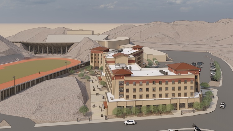 The exterior of the building will reflect UTEP’s distinctive Bhutanese architectural style, complemented by native Chihuahuan desert plant landscaping designed by Ten Eyck Landscape Architects.