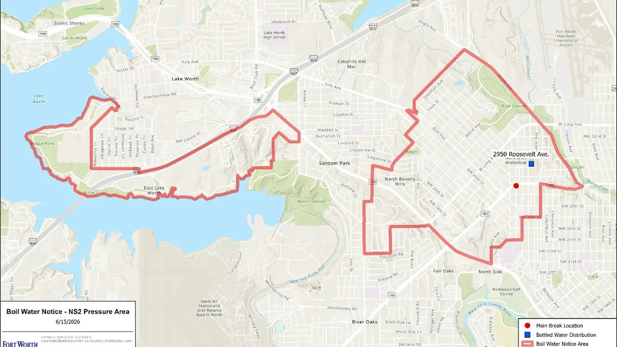 Water main rupture forces Fort Worth to issue boil water advisory and open bottled water distribution site