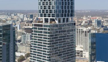 Waterline is a 1,034 feet supertall skyscraper in Austin, Texas, designed to be mixed-use with residential, office, and hotel space. It is the tallest building in Texas. 3 March 2026. Photo: Quintin Soloviev. Quintin Soloviev, CC BY 4.0, via Wikimedia Commons.