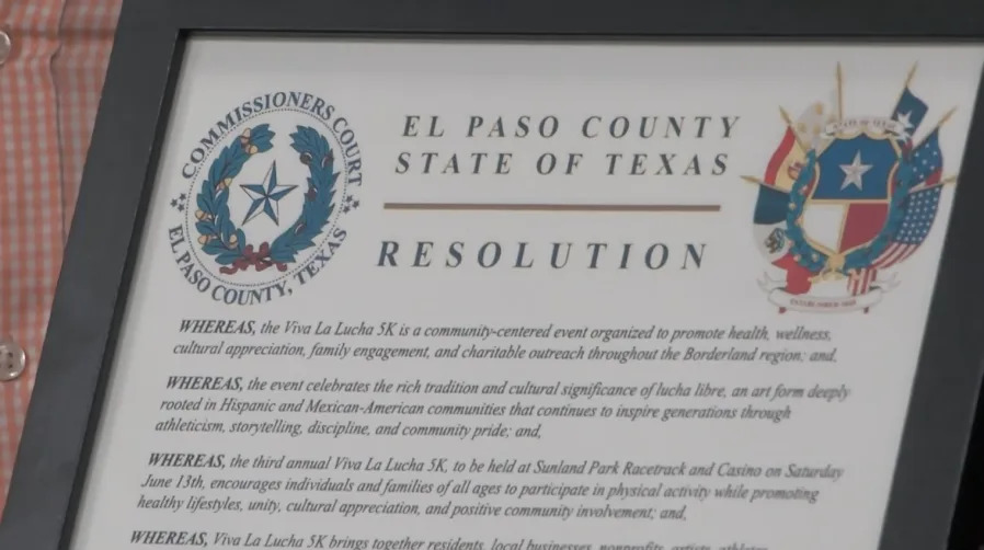 The El Paso County Commissioners’ Court presents the resolution for the Viva La Lucha 5K race. Photo taken by Tony Pina/KTSM