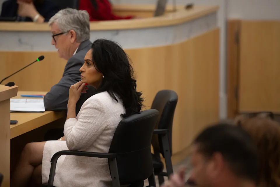Corpus Christi Mayor Paulette Guajardo listens during a pretrial hearing for her removal proceedings at City Hall in Corpus Christi, Texas, on June 2, 2026.