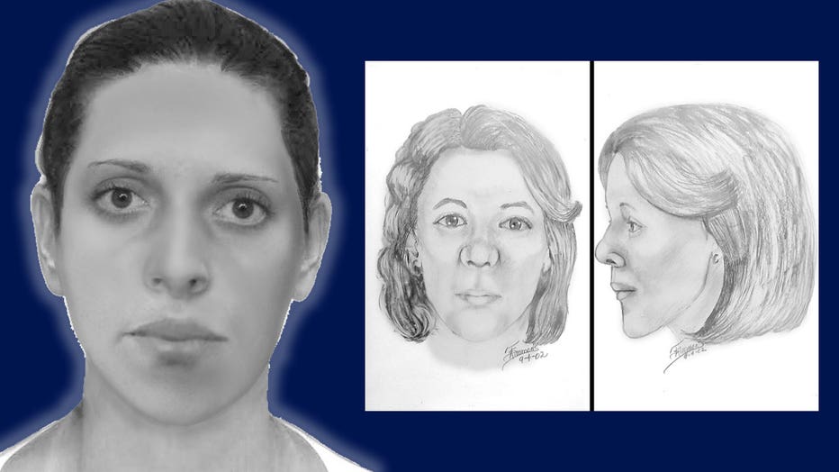Investigators have released these sketches of a woman whose remains were found near Refugio, Texas, on March 2, 1992.