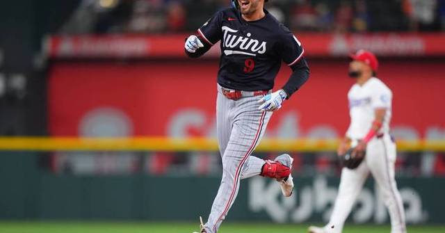 Larnach leads off with homer and Twins go on to 12-2 win to clinch another series in Texas